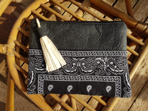 Balck Cotton Bandana and charcoal Pinatex clutch bag made by Gods Gifts Boutique