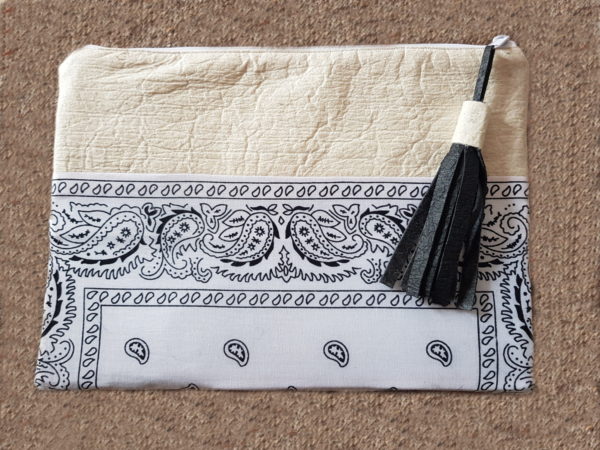 White Cotton Bandana and natural Pinatex clutch bag made by Gods Gifts Boutique